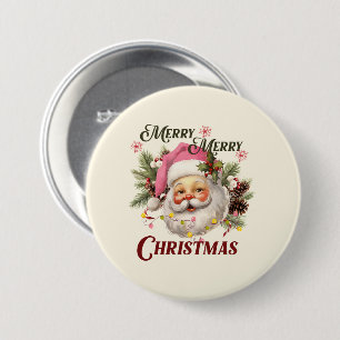 Badge Rond 7,6 Cm Joyeux Noël - Père Noël rose