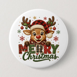 Badge Rond 7,6 Cm Joyeux Noël Renne Mignon