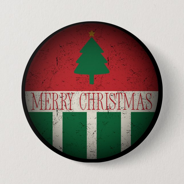 Badge Rond 7,6 Cm Joyeux Noël Retro Rouge Vert (Devant)