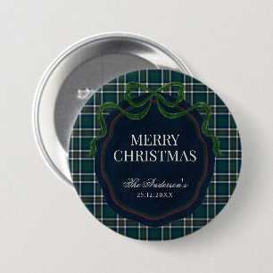 Badge Rond 7,6 Cm Joyeux Noël Tartan Plaid Classique Préparatoire