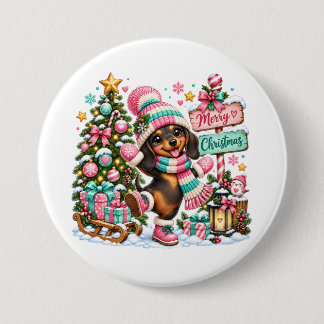 Badge Rond 7,6 Cm Joyeux Noël Teckel