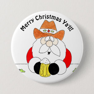Badge Rond 7,6 Cm Joyeux Noël Texas Ya'll Bouton Santa
