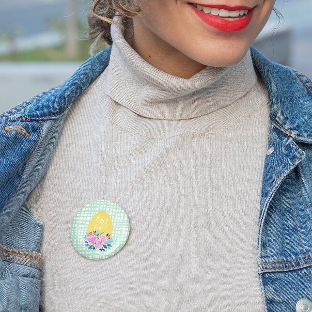 Badge Rond 7,6 Cm Joyeux oeuf de Pâques rustique plaid à l'orange (Créateur téléchargé)