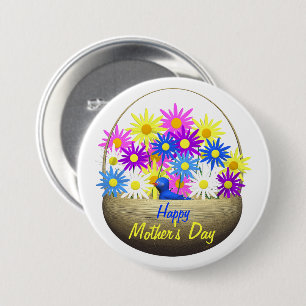 Badge Rond 7,6 Cm Joyeux panier de la Fête des Mères de marguerites