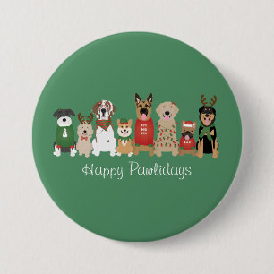 Badge Rond 7,6 Cm Joyeux Pawlidays Chiens Red Green