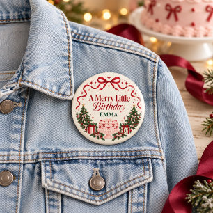 Badge Rond 7,6 Cm Joyeux petit anniversaire Arbres de Noël Gâteau ro