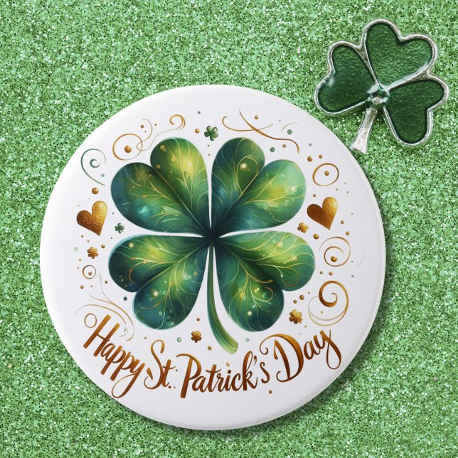 Badge Rond 7,6 Cm Joyeux St Patrick's Day Four Leaf Clover (Happy St Patrick's Day Four Leaf Clover Button)