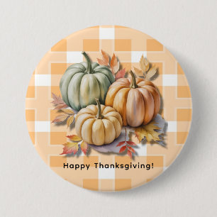 Badge Rond 7,6 Cm Joyeux Thanksgiving Citrouilles & Feuilles d'Autom
