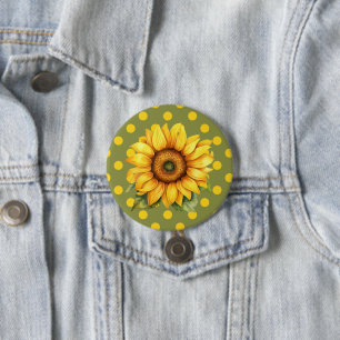 Badge Rond 7,6 Cm Joyeux tournesol jaune et vert sur Polka-Dot
