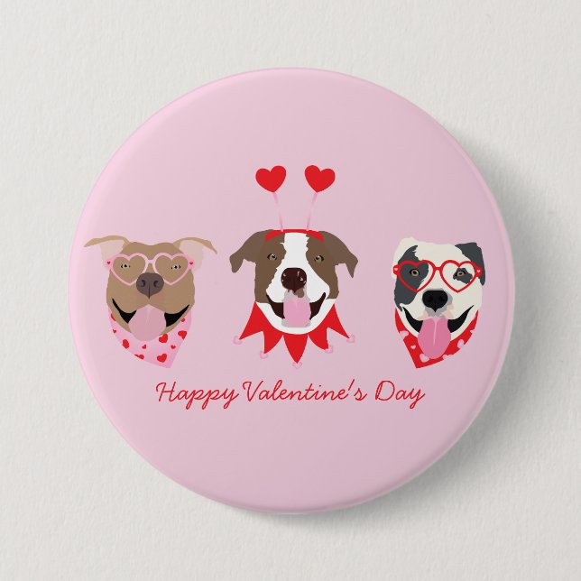 Badge Rond 7,6 Cm Joyeux Valentines Day American Pit Bull Terriers (Devant)