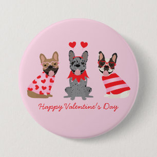 Badge Rond 7,6 Cm Joyeux Valentines Day Bulldogs français