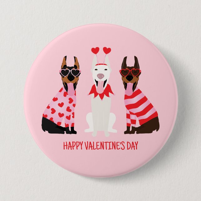 Badge Rond 7,6 Cm Joyeux Valentines Day Chiens Dobermann (Devant)