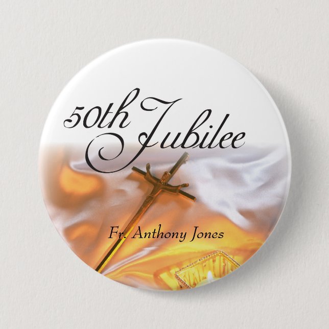 Badge Rond 7,6 Cm Jubilé d'or Vie religieuse, Cross Candle (Devant)