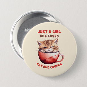 Badge Rond 7,6 Cm Juste une fille qui aime les chats et le café (2)