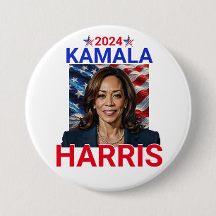 Badge Rond 7,6 Cm Kamala Harris 2024 Rouge, Blanc et Bleu
