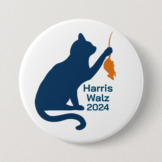 Badge Rond 7,6 Cm Kamala Harris Chat avec Rat orange (Devant)