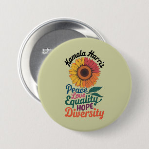 Badge Rond 7,6 Cm Kamala Harris Peace Love Equality Hope Diversity