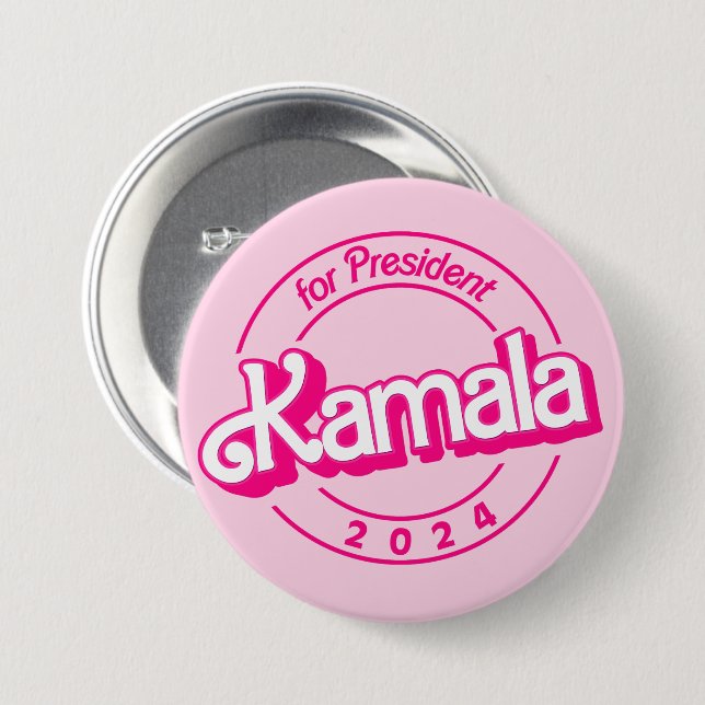 Badge Rond 7,6 Cm Kamala Harris pour le président en rose (Devant & derrière)