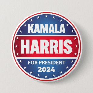 Badge Rond 7,6 Cm Kamala Harris Pour Président 2024 Étoiles Bleu Rou