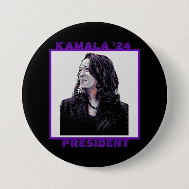 Badge Rond 7,6 Cm Kamala pour le président 2024 (Devant)