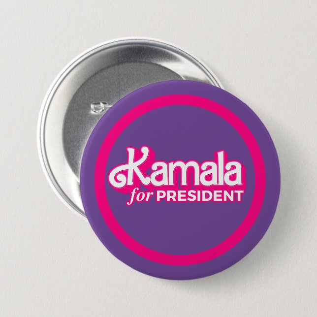 Badge Rond 7,6 Cm Kamala pour le Président Pink Style (Devant & derrière)