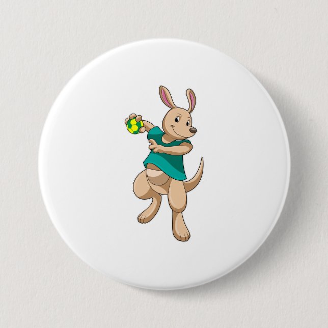 Badge Rond 7,6 Cm Kangaroo comme joueur de handball avec Handball (Devant)