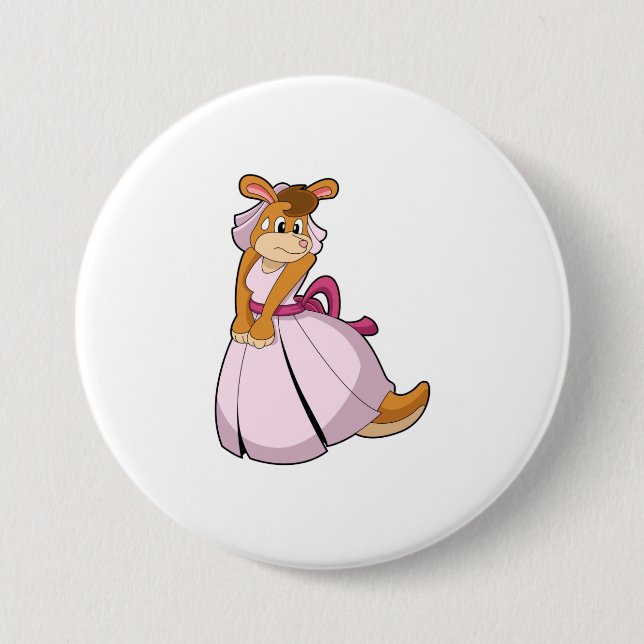 Badge Rond 7,6 Cm Kangourou en mariée avec une robe de mariée (Devant)