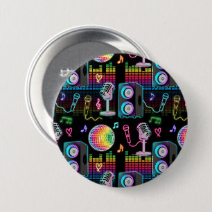 Badge Rond 7,6 Cm Karaoké Néon Lumineux Musique Chanson Party