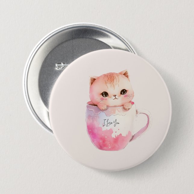 Badge Rond 7,6 Cm Kawaii Chat Chibi Rose Blushing (Devant & derrière)