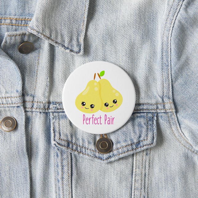 Badge Rond 7,6 Cm Kawaii Pear Couple Parfait Paire Funny Pun (Créateur téléchargé)