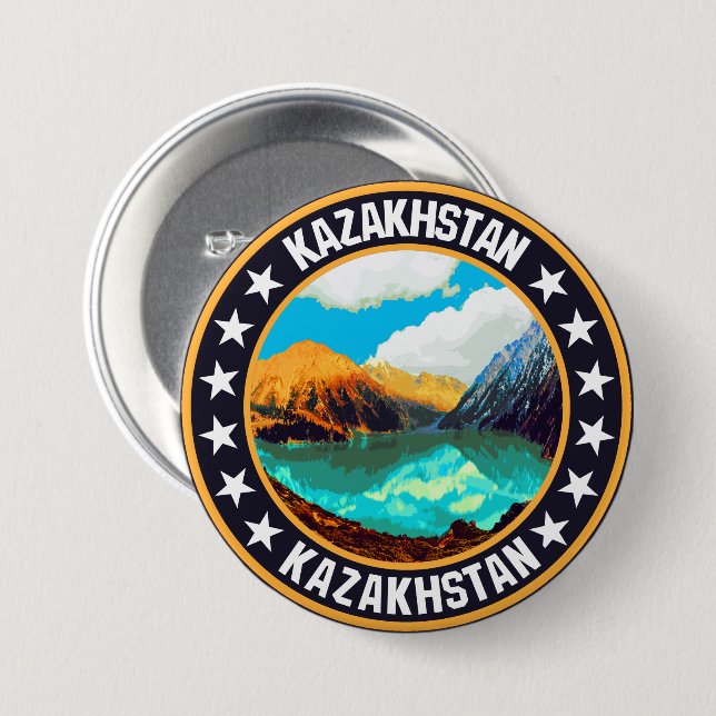 Badge Rond 7,6 Cm Kazakhstan (Devant & derrière)