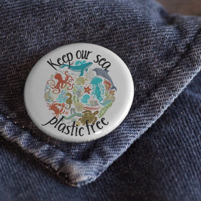 Badge Rond 7,6 Cm Keep our Sea Plastic Free Turtle Whale (Créateur téléchargé)