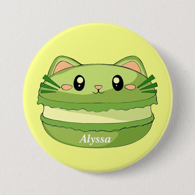 Badge Rond 7,6 Cm Kitty Cat Matcha Macaron (Devant)