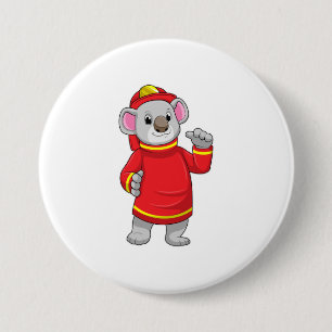 Badge Rond 7,6 Cm Koala as Firefighter with Helmet