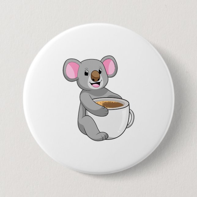 Badge Rond 7,6 Cm Koala avec Coffee Cup (Devant)