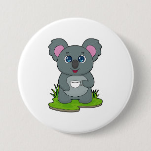 Badge Rond 7,6 Cm Koala avec tasse de café