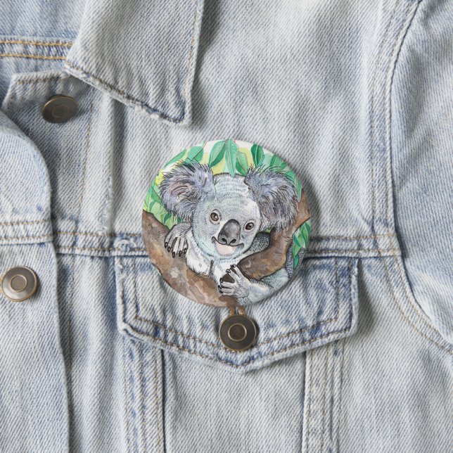 Badge Rond 7,6 Cm Koala dans la peinture d'arbre Eucalyptus (En situation)