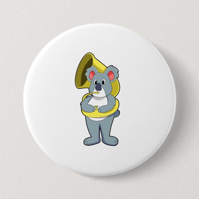 Badge Rond 7,6 Cm Koala ours à Musique avec Saxophone.PNG (Devant)
