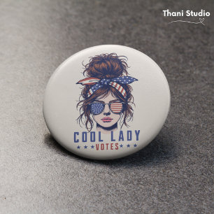 Badge Rond 7,6 Cm La cool Lady Vote Vintage Messy Hair Lady Election