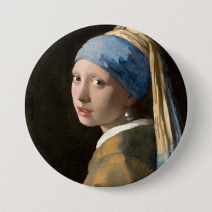 Badge Rond 7,6 Cm La fille de Vermeer avec une oreille perle