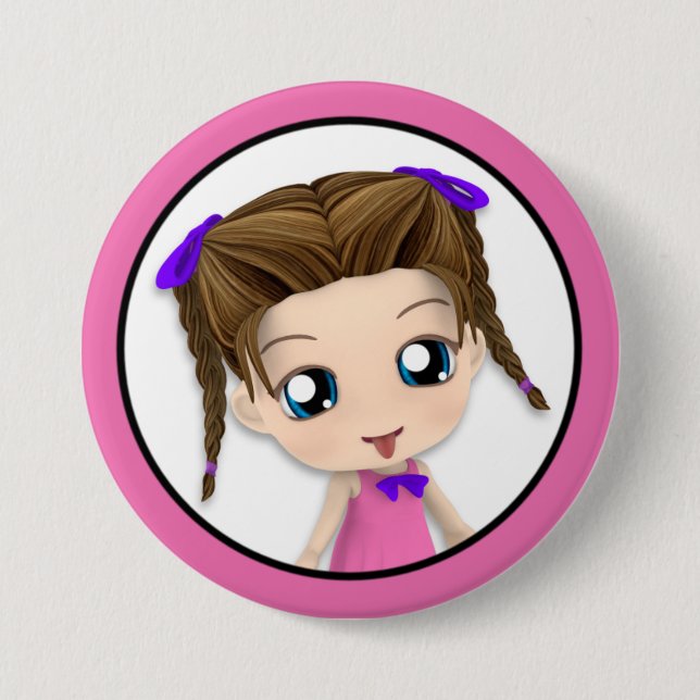 Badge Rond 7,6 Cm La fille mignonne de Chibi collant la langue se (Devant)