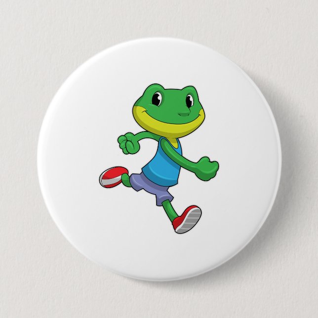 Badge Rond 7,6 Cm La grenouille comme coureur à la course (Devant)