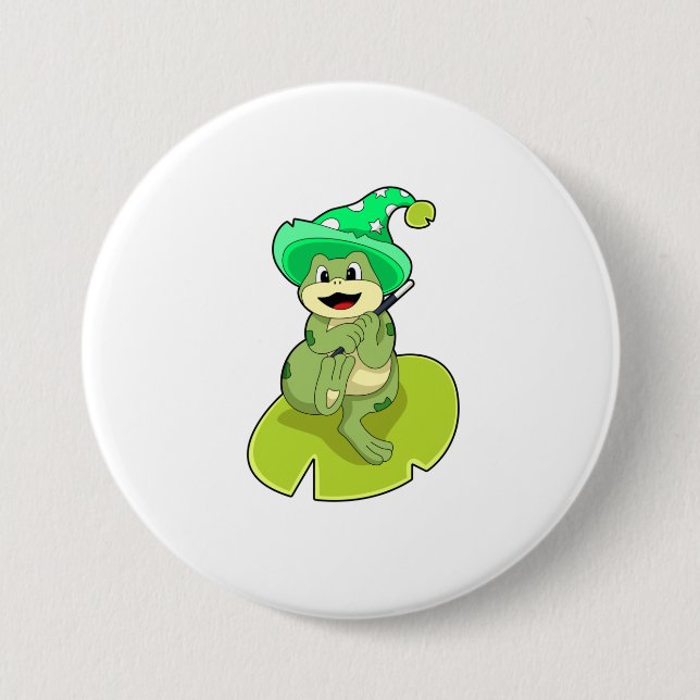 Badge Rond 7,6 Cm La grenouille en magie avec baguette magique (Devant)
