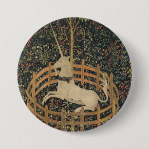 Badge Rond 7,6 Cm La licorne en captivité, Tapisserie médiévale