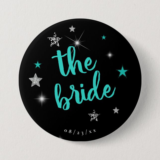 Badge Rond 7,6 Cm La Mariée Disco EVJF Teal ID925  (Devant)
