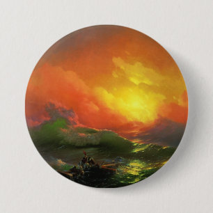Badge Rond 7,6 Cm La Neuvième vague (Mer orageuse au coucher du sole