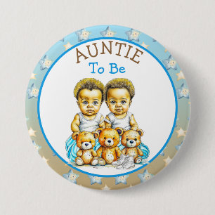 Badge Rond 7,6 Cm La tante Baby shower du jumeau afro-américain pour
