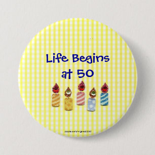 Badge Rond 7,6 Cm "La vie commence à 50" Colorful Birthday Candles P