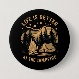 Badge Rond 7,6 Cm La vie est meilleure au camping-car au feu de camp