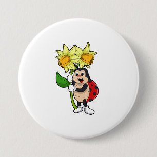 Badge Rond 7,6 Cm Ladybug avec jonquille de fleurs